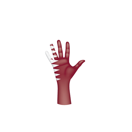 Qatar flag and hand on white background. Vector illustration.のイラスト素材