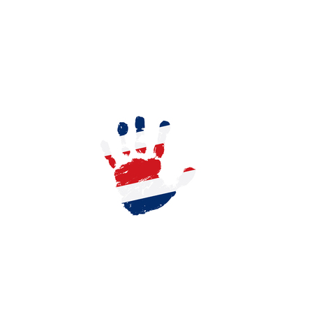 Costa Rica flag and hand on white background. Vector illustration.のイラスト素材