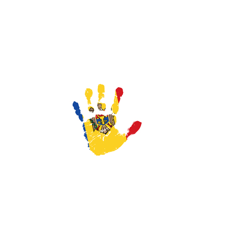 Moldova flag and hand on white background. Vector illustration.のイラスト素材