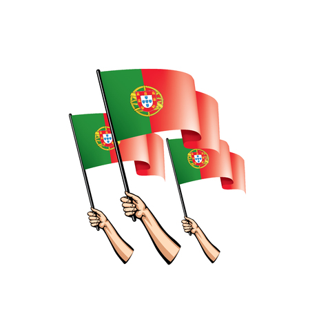 Portugal flag and hand on white background. Vector illustrationのイラスト素材