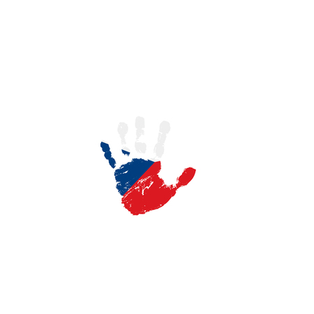 Czechia flag and hand on white background. Vector illustration.のイラスト素材