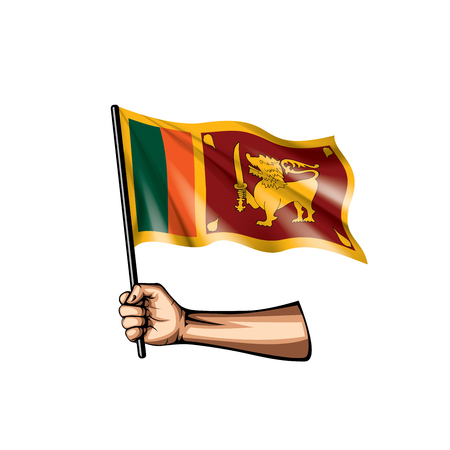 Sri Lanka flag and hand on white background. Vector illustration.のイラスト素材