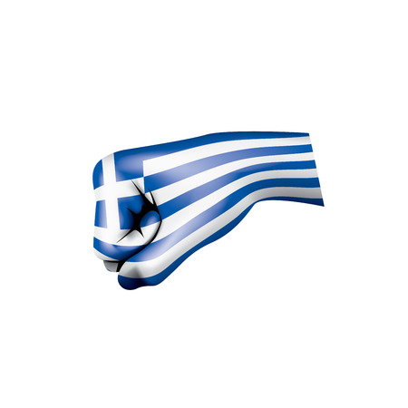 Greece flag and hand on white background. Vector illustration.のイラスト素材