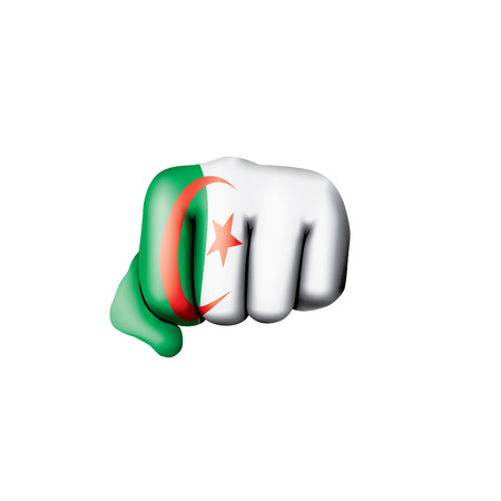 Algeria flag and hand on white background. Vector illustration.のイラスト素材