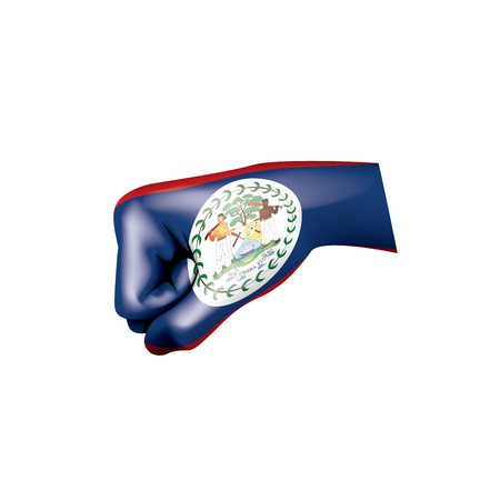 Belize flag and hand on white background. Vector illustration.のイラスト素材