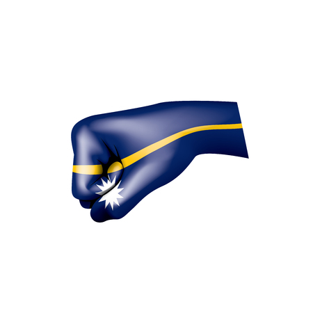 Nauru flag and hand on white background. Vector illustration.のイラスト素材