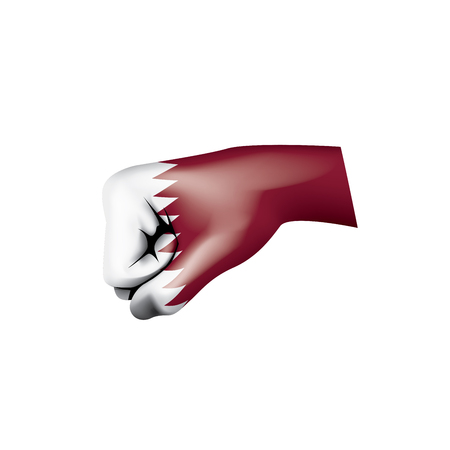 Qatar flag and hand on white background. Vector illustration.のイラスト素材
