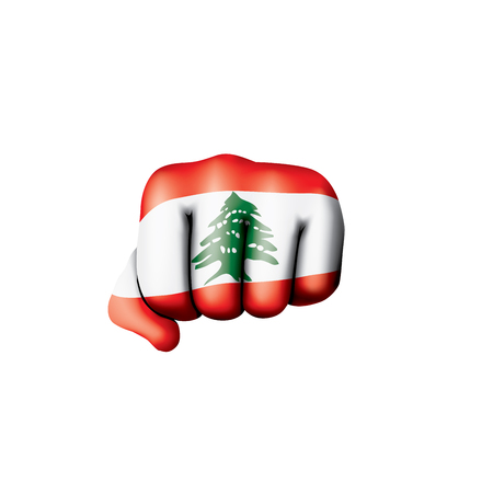 Lebanese flag and hand on white background. Vector illustration.のイラスト素材