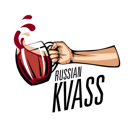 Vector illustration of a mug with Russian kvass. Isolated on white background.のイラスト素材