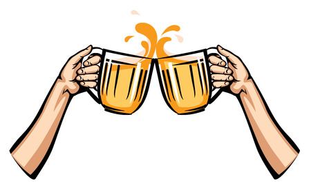 vector illustration of light beer mug in hand, isolated on white backgroundのイラスト素材