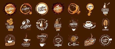 Set of coffee . Vector illustration on brown backgroundのイラスト素材