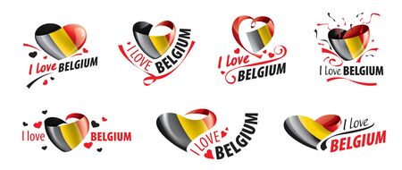 The national flag of the Belgium and the inscription I love Belgium. Vector illustrationのイラスト素材