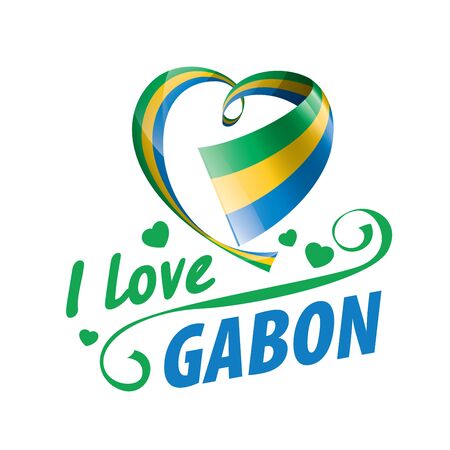 The national flag of the Gabon and the inscription I love Gabon. Vector illustration.のイラスト素材