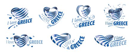 The national flag of the Greece and the inscription I love Greece. Vector illustration.のイラスト素材