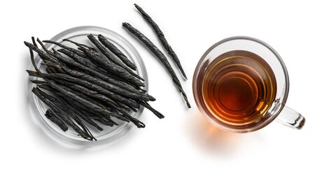 Tea Kuding on a white background. The view from the top.の写真素材