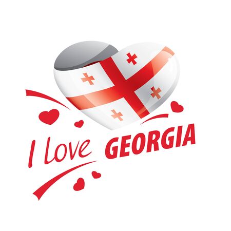 National flag of the Georgia in the shape of a heart and the inscription I love Georgia. Vector illustration.のイラスト素材