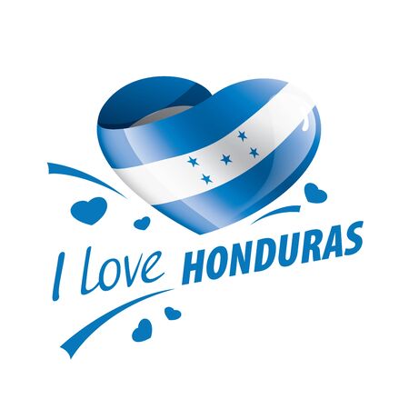 National flag of the Honduras in the shape of a heart and the inscription I love Honduras. Vector illustration.のイラスト素材