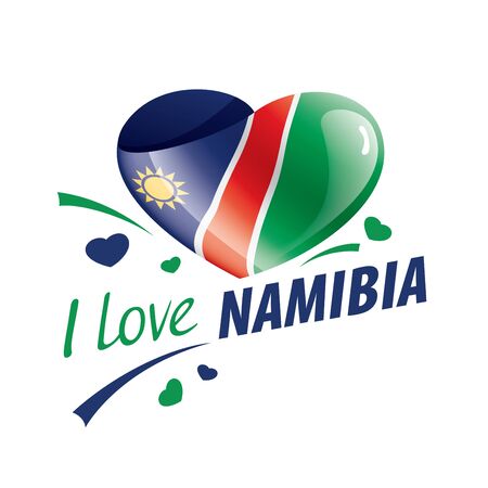 National flag of the Namibia in the shape of a heart and the inscription I love Namibia. Vector illustration.のイラスト素材