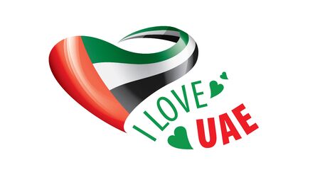 National flag of the United Arab Emirates in the shape of a heart and the inscription I love UAE. Vector illustrationのイラスト素材