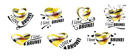 National flag of the Brunei in the shape of a heart and the inscription I love Brunei. Vector illustrationのイラスト素材