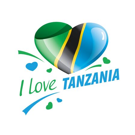 National flag of the Tanzania in the shape of a heart and the inscription I love Tanzania. Vector illustrationのイラスト素材