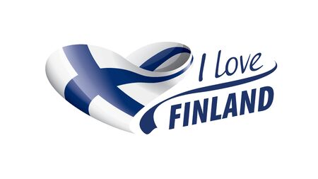 National flag of the Finland in the shape of a heart and the inscription I love Finland. Vector illustrationのイラスト素材