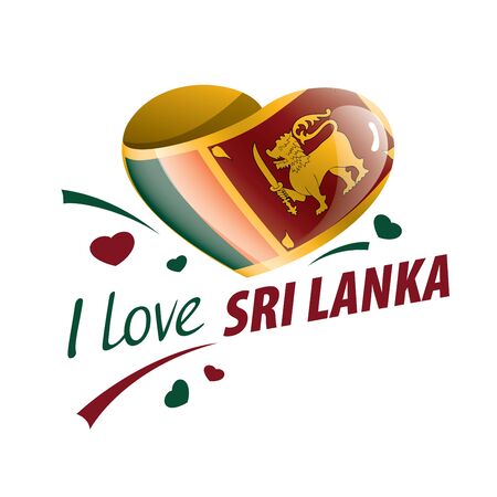 National flag of the Sri Lanka in the shape of a heart and the inscription I love Sri Lanka. Vector illustrationのイラスト素材