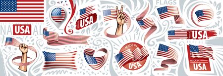 Vector set of the national flag of USA in various creative designsのイラスト素材