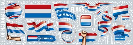 Vector set of the national flag of Netherlands in various creative designsのイラスト素材