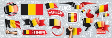 Vector set of the national flag of Belgium in various creative designsのイラスト素材
