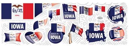 Vector set of flags of the American state of Iowa in different designsのイラスト素材