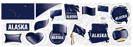 Vector set of flags of the American state of Alaska in different designsのイラスト素材