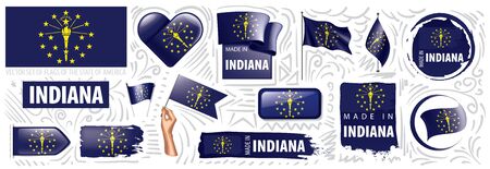 Vector set of flags of the American state of Indiana in different designsのイラスト素材