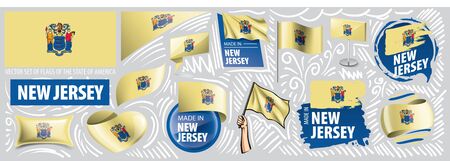 Vector set of flags of the American state of New Jersey in different designsのイラスト素材