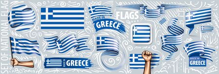 Vector set of the national flag of Greece in various creative designsのイラスト素材