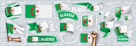 Vector set of the national flag of Algeria in various creative designsのイラスト素材
