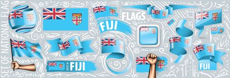 Vector set of the national flag of Fiji in various creative designsのイラスト素材