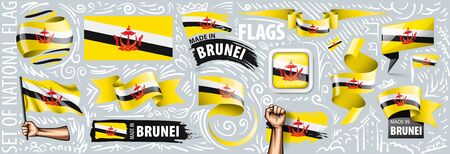 Vector set of the national flag of Brunei in various creative designsのイラスト素材