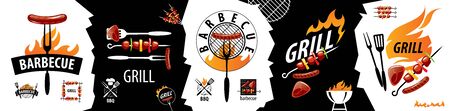 Set of vector icons for barbecue and grillのイラスト素材