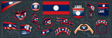 Vector set of the national flag of Laos in various creative designs.のイラスト素材