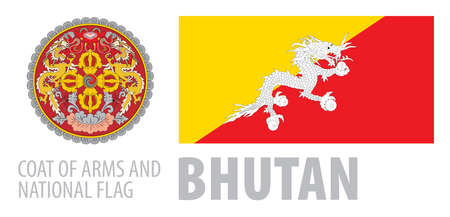 Vector set of the coat of arms and national flag of Bhutanのイラスト素材