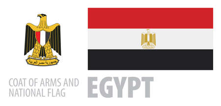 Vector set of the coat of arms and national flag of Egyptのイラスト素材