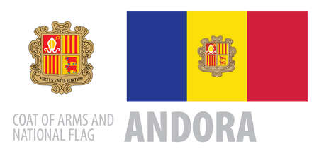 Vector set of the coat of arms and national flag of Andorraのイラスト素材