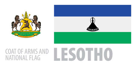 Vector set of the coat of arms and national flag of Lesothoのイラスト素材