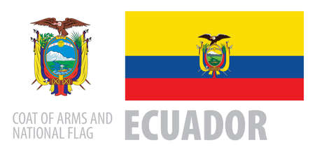 Vector set of the coat of arms and national flag of Ecuadorのイラスト素材
