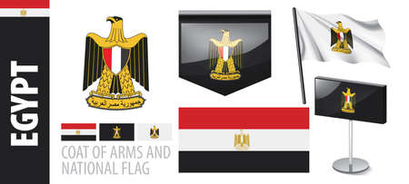 Vector set of the coat of arms and national flag of Egyptのイラスト素材