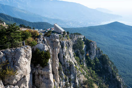 Cable car station on AI-Petri mountain. Republic Of Crimea, Russia. Clear Sunny morning on September 11, 2020のeditorial素材