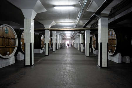 Storage of wine in barrels in the basement of the Massandra winery in the Republic of Crimea, Russia. September 15, 2020のeditorial素材