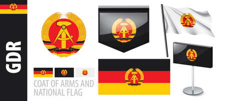 Vector set of the coat of arms and national flag of GDRのイラスト素材