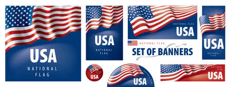 Vector set of banners with the national flag of the United States of Americaのイラスト素材